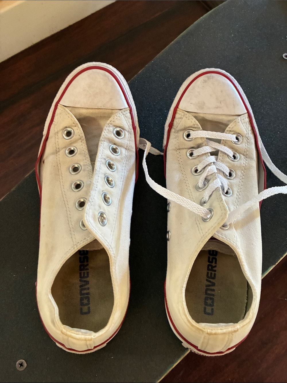 Converse Women's Low Top Canvas Sneakers in White with Red Trim